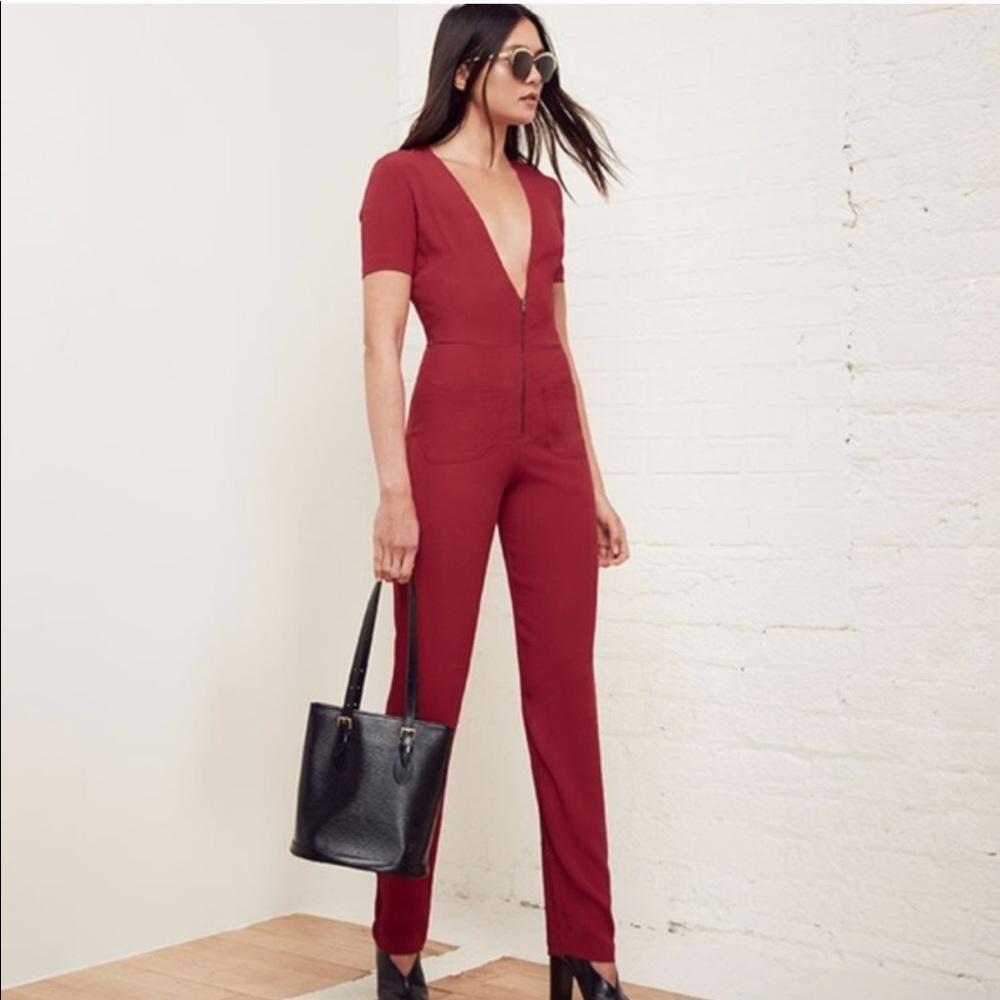 Reformation Farrah red jumpsuit